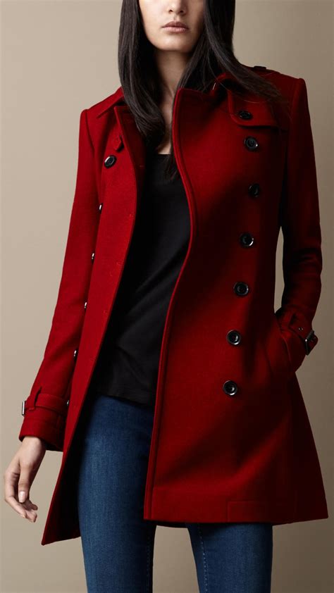 Burberry Midlength Wool Blend Trench Coat in Red 